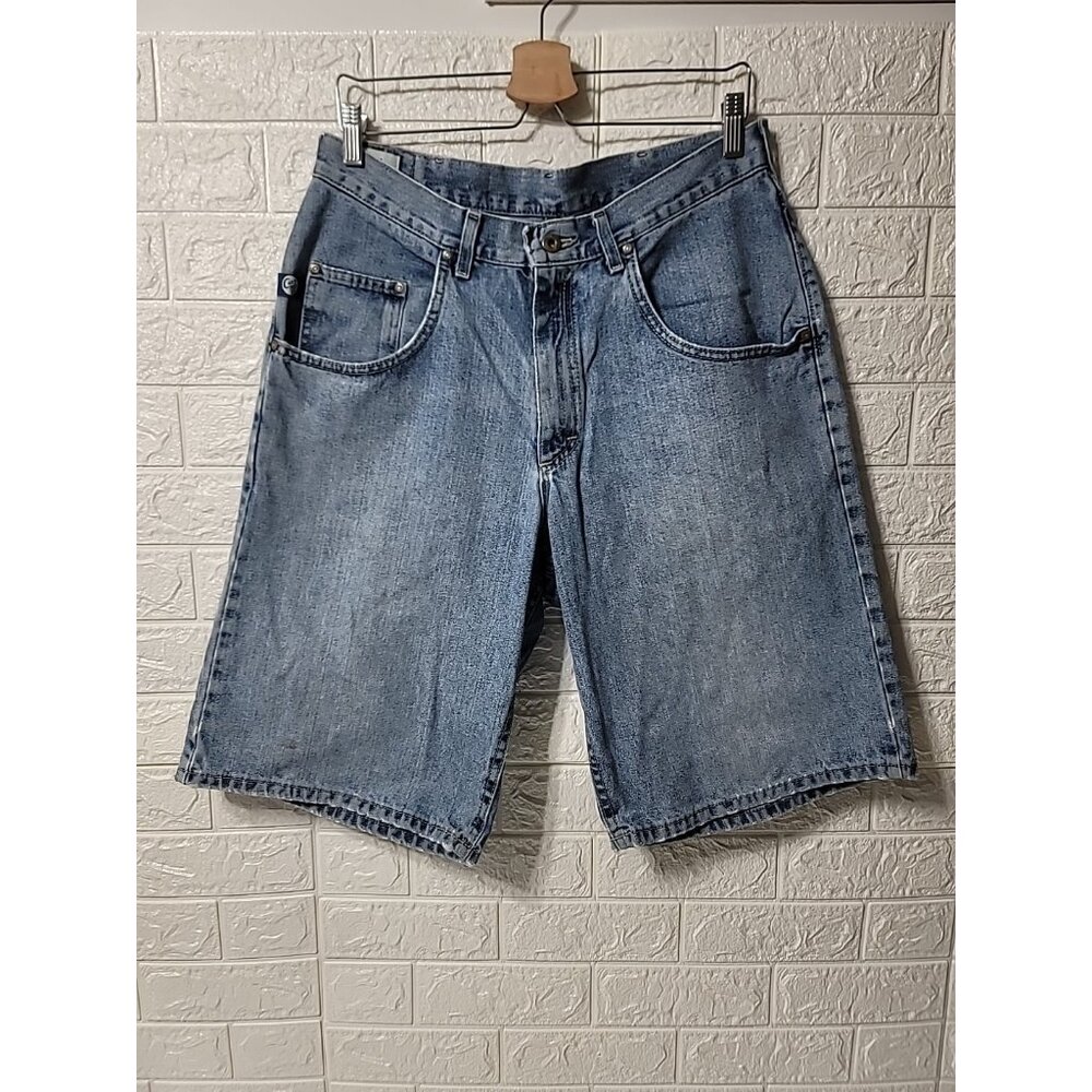 VTG 2000s Y2K Lee Riveted Dungarees Baggy Denim Jean Shorts 34 Light Wash USA